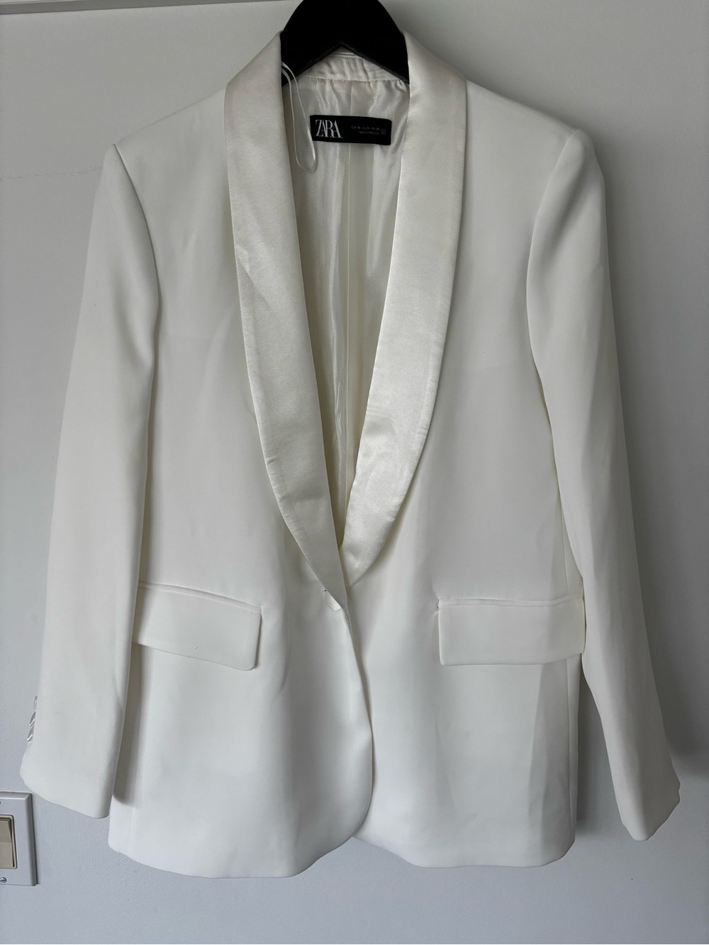 Zara Cream Satin Shawl Collar Blazer